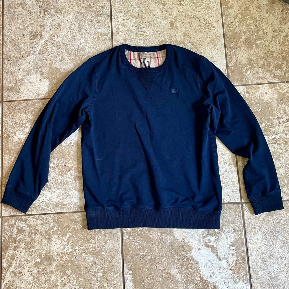 Burberry Nova Check Lined Neck Navy Sweatshirt